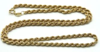 A 9ct gold rope chain, 500mm long, 5g