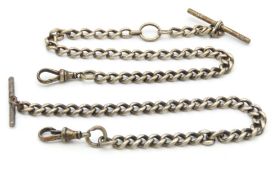 Two late Victorian silver Albert chains (one T-bar