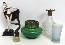 A Loetz style vase twinned with a bronze style dec