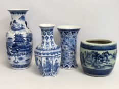 A 20thC. Chinese blue & white fish bowl, a large C