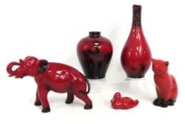 Five pieces of Royal Doulton flambe ware including