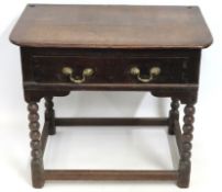 An 18thC. oak side table with drawer & brass fitti