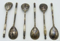 A set of six Russian niello silver teaspoons, 78.9