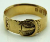 An 1890 Victorian 18ct gold buckle ring, some wear