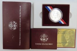 A boxed US mint 1993 Thomas Jefferson 250th annive