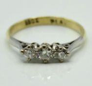 An antique 18ct diamond ring set with three platin