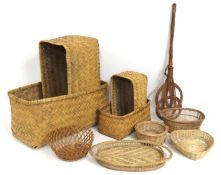 A selection of cane, wicker & rattan basket wares