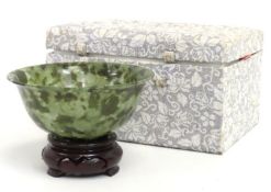 A 20thC. Chinese jade bowl with stand & box, very