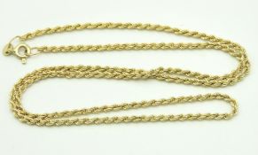 A 9ct gold rope chain, 440mm long, 2.4g