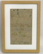 A child's early 18thC. Queen Anne embroidered samp