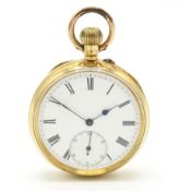 An 18ct gold top wind pocket watch, case diameter