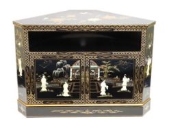 A Chinese lacquerware tv or pot corner cabinet wit