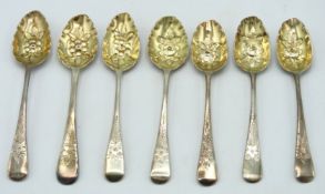 Seven matched Georgian London silver teaspoons wit