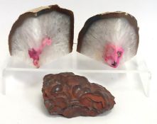 Two polished agate geodes twinned with one other s