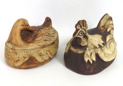 Two casserole dishes in the for of a duck & hen, o