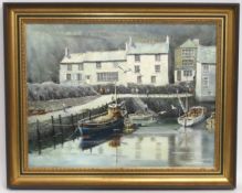 Sam Burden (b.1932), a framed oil of Polperro harb