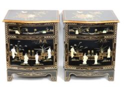 A pair of Chinese lacquerware bedside cabinets/ la