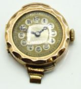 A 9ct gold ladies watch case, doesn't wind or run,