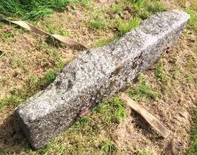 A granite gate post with iron gate mounts, 1470mm long x 290mm wide x 240mm deep, no public viewing