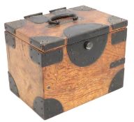 A small iron bound oak box with side drawer, 180mm wide x 162mm deep x 135mm high