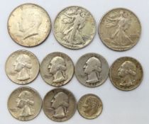 A Kennedy US half dollar, a 1964 Washington quarte