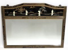 A Chinese lacquerware mantle mirror with gilding &
