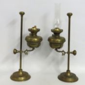 A pair of Victorian brass rise & fall student lamp