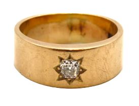 A substantial 9ct gold Romany style ring set with approx. 0.4ct of old cut diamond, 12.4g, size X