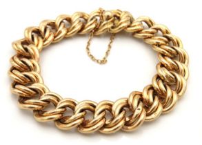 An antique yellow metal double link belcher bracelet, tests electronically as 18ct gold, approx.