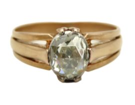 A 19thC. Victorian yellow metal ring set with a diamond measuring approx. 8mm x 7mm, estimated