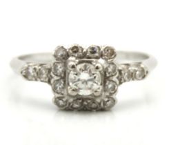 An antique 18ct white gold art deco ring set with approx. 0.81ct of diamond, 2.5g, size O