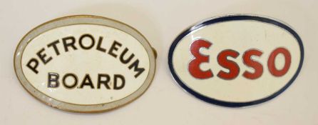 Motoring Interest - 'Petroleum Board' and 'Esso' enamel oval cap badges
