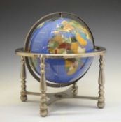 Late 20th century specimen/hardstone terrestrial desk globe