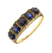 Victorian-style sapphire and diamond yellow metal ring