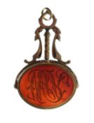 Early 19th century carnelian intaglio unmarked yellow metal swivel fob