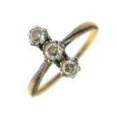 Diamond three stone yellow and white metal ring