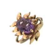 Amethyst 9ct gold flower head ring