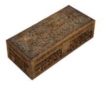 Mid 19th century Chinese Canton carved sandalwood glove or pen box