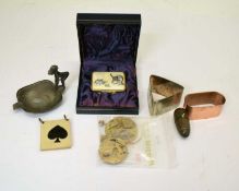 Group of items to include Victorian silver plate napkin ring, etc
