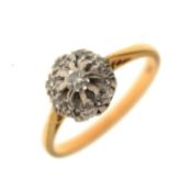 Illusion set diamond cluster yellow metal ring