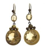 Victorian citrine, unmarked yellow metal and gilt metal drop earrings