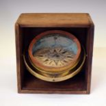 Victorian oak-cased brass nautical compass with gimbal