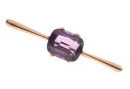 Amethyst bar brooch, stamped 9ct