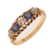 Edwardian sapphire and diamond five-stone 18ct gold ring,