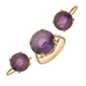 Synthetic sapphire dress ring and pair of earrings