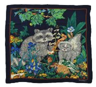 Salvatore Ferragamo - Silk scarf decorated with stylised raccoons