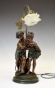 After Auguste Moreau (French, 1834-1917) - Bronzed resin figural lamp