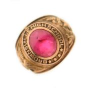 American yellow metal college ring for Brownsville High School 1962