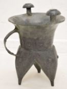 20th century bronze jia with traditional decoration and standing on three splayed feet