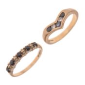 Two 9ct gold sapphire and diamond / white stone rings